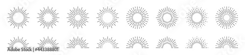 Sunburst line icon set. Isolated sunshine & sunrise signs on white background. Vector illustration. Collection