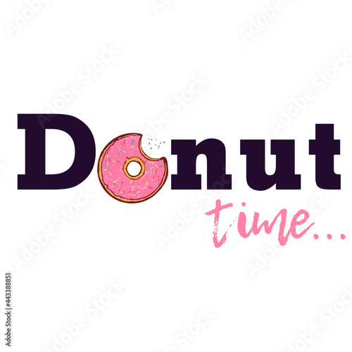 Bitten pink donut with text - Donut time