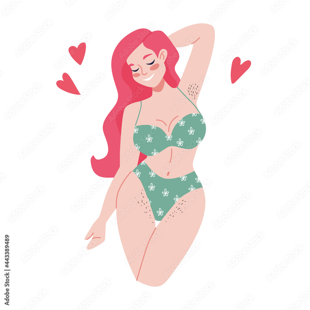 Beautiful curvy female figure. Body positive feminism concept. Lingerie and swimsuit. Beach body, summer vibes. Female beauty and self love poster. Love your body print card Beautiful curvy female figure. Body positive feminism concept. Lingerie and swimsuit. Beach body, summer vibes. Female beauty and self love poster. Love your body print card