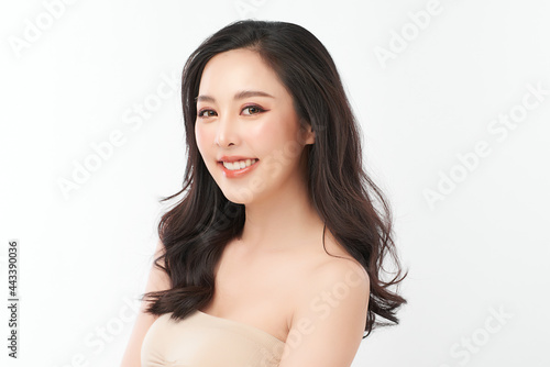 Beautiful young asian woman with clean fresh skin on white background  Face care  Facial treatment  Cosmetology  beauty and spa  Asian women portrait.