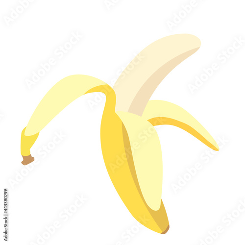 Vector banana icon isolated on white background, illustration of half peeled banana fruit in flat style