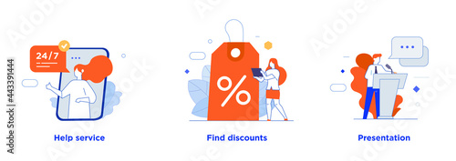People use gadgets. set of icons, illustration. Smartphones tablets user interface online shopping.Flat illustration Icons infographics. Landing page site print poster.