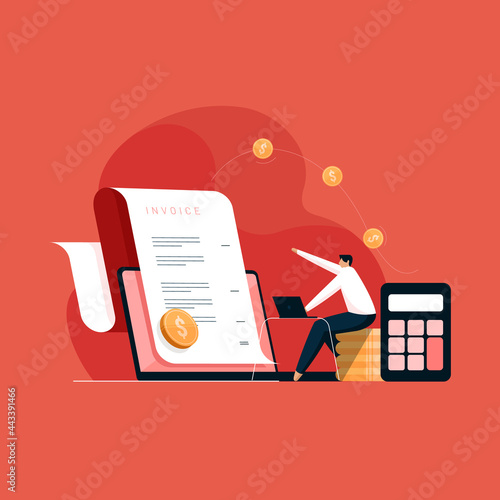 Sending and Receiving Payment using Electronic Invoice. Person preparing Invoice on laptop. Financial accounting Report photo