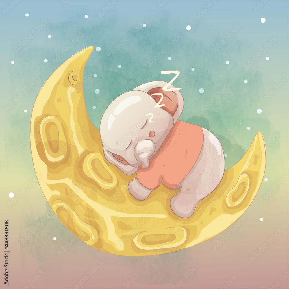 cute baby elephant sleeping on the moon Stock Vector | Adobe Stock