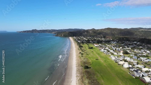 Housing at Matarangi, new development beautifuly located beside sandy beach, New Zealand - aerial photo