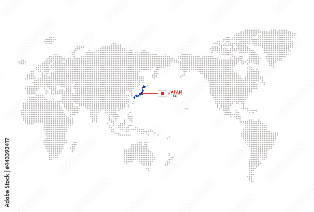 Vecteur Stock 世界地図上の日本の場所：英語版 - シンプルで見やすい