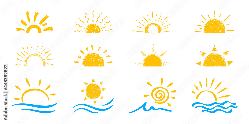 Flat sun icon. Sun pictogram. Trendy vector summer symbol for website design, web button, mobile app. vector doodle suns Flat sun icon. Sun pictogram. Trendy vector summer symbol for website design, web button, mobile app. vector doodle suns