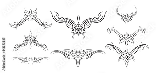 Abstract symmetrical tattoos in the elf fantasy style. Suitable for shoulders, neck, waist and other symmetrical parts of the body