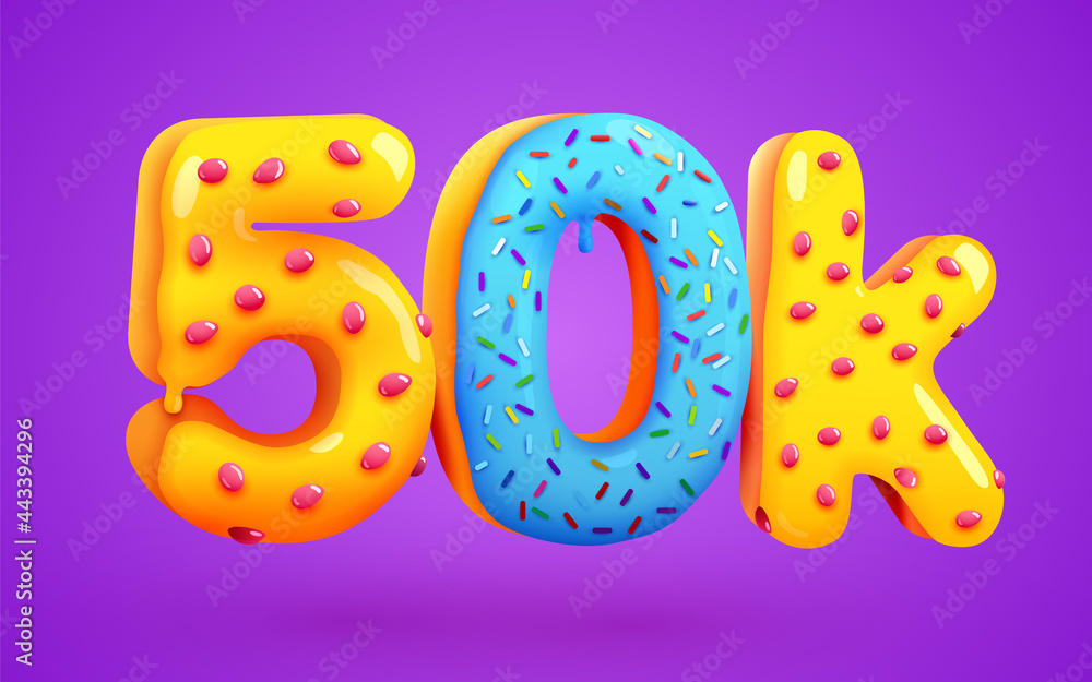 50k or 50000 followers donut dessert sign. Social media friends, followers. Thank you. Celebrate of subscribers or followers. 50k or 50000 followers donut dessert sign. Social media friends, followers. Thank you. Celebrate of subscribers or followers.