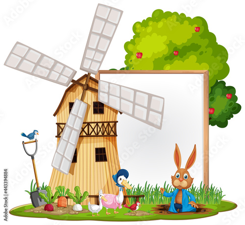 Empty banner template in the farm scene isolated on white background