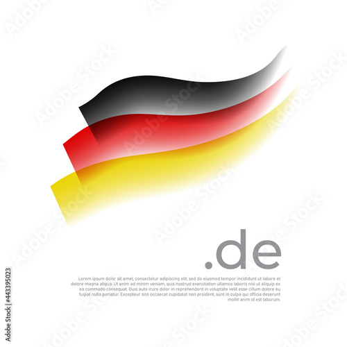 German watercolor flag. Stripes in colors of flag of Germany on a white background. Vector national poster design with de domain and place for text. Tricolor. State German patriotic banner  cover