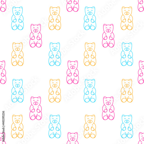 Seamless pattern with colorful gummy bears jellies. Vector line objects. Cute hand drawn candy background for kids room decor, nursery art, package, wrapping paper, textile, print, fabric, wallpaper.