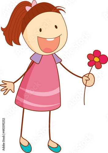 A doodle kid holding flower cartoon character isolated