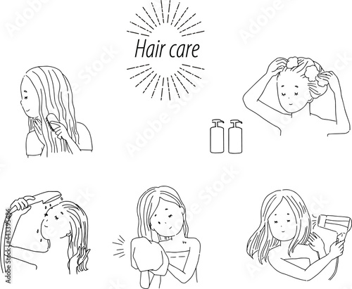 ヘアケアをする女性のアイコン