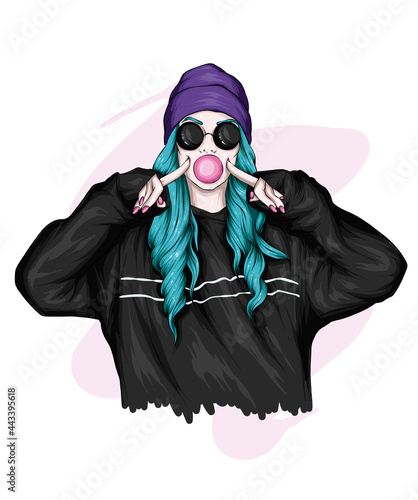 Beautiful girl in stylish clothes. Fashion and style.