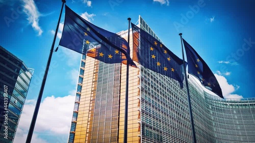 Waving EU flags. Brussels, Belgium. 4K	 photo