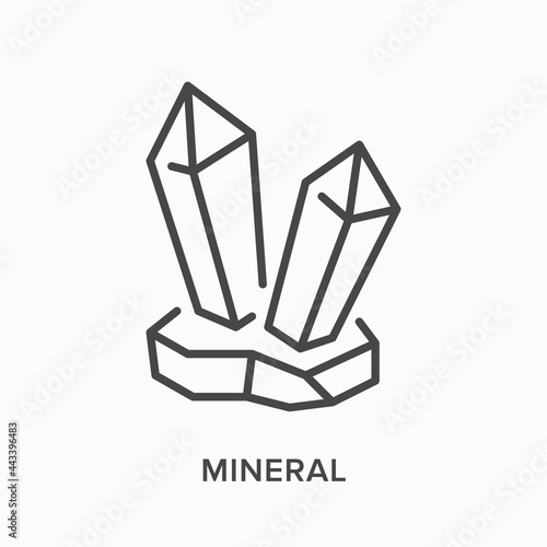 Crystal flat line icon. Vector outline illustration of stone . Black thin linear pictogram for mineral material