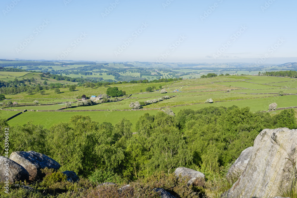 Across a hazy Derbyshire countryside from Birchen Edge on a summer morning