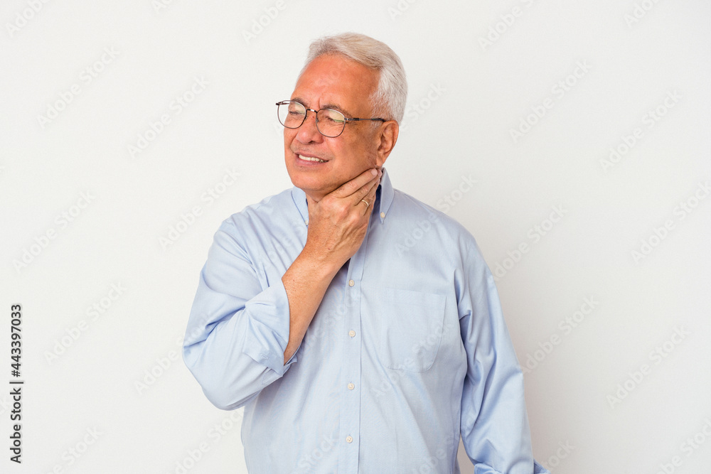 Senior american man isolated on white background touching back of head, thinking and making a choice. Senior american man isolated on white background touching back of head, thinking and making a choice.