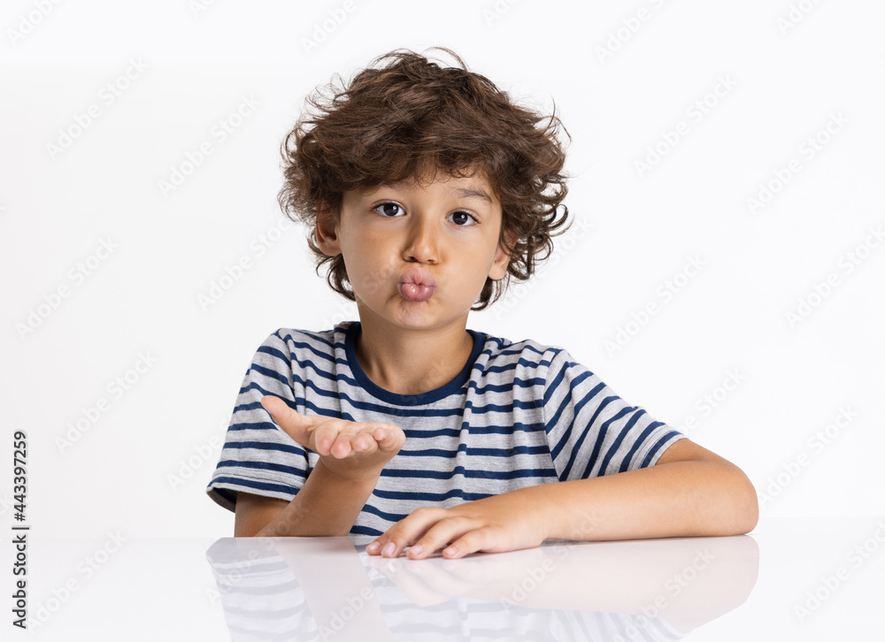 Close-up portrait of Caucasian preschool boy isolated on white studio background. Copyspace. Childhood, education, emotions concept Close-up portrait of Caucasian preschool boy isolated on white studio background. Copyspace. Childhood, education, emotions concept