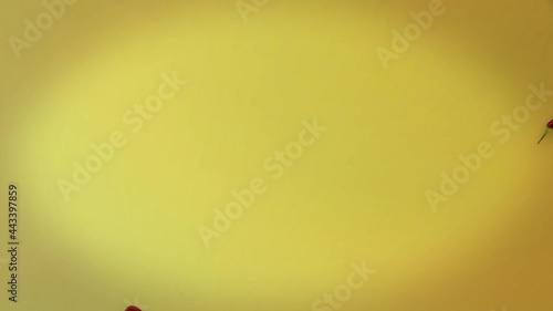Red hot chili pepper heart on yellow background