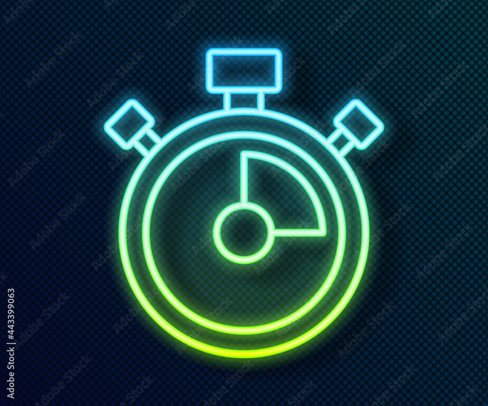 Glowing neon line Stopwatch icon isolated on black background. Time timer sign. Chronometer sign. Vector Glowing neon line Stopwatch icon isolated on black background. Time timer sign. Chronometer sign. Vector