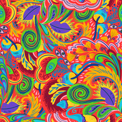 Keuken achterwand Kleurrijk patronen Psychedelisch patroon met planten en paddenstoelen  © Yuliya