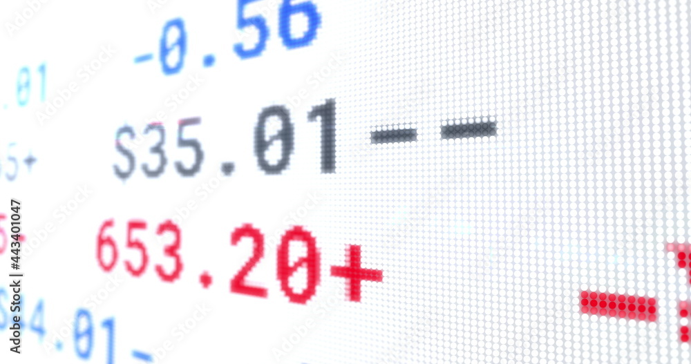 Image of stock exchange display board with numbers changing on white Image of stock exchange display board with numbers changing on white
