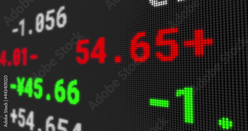 Image of stock exchange display board with numbers changing on black