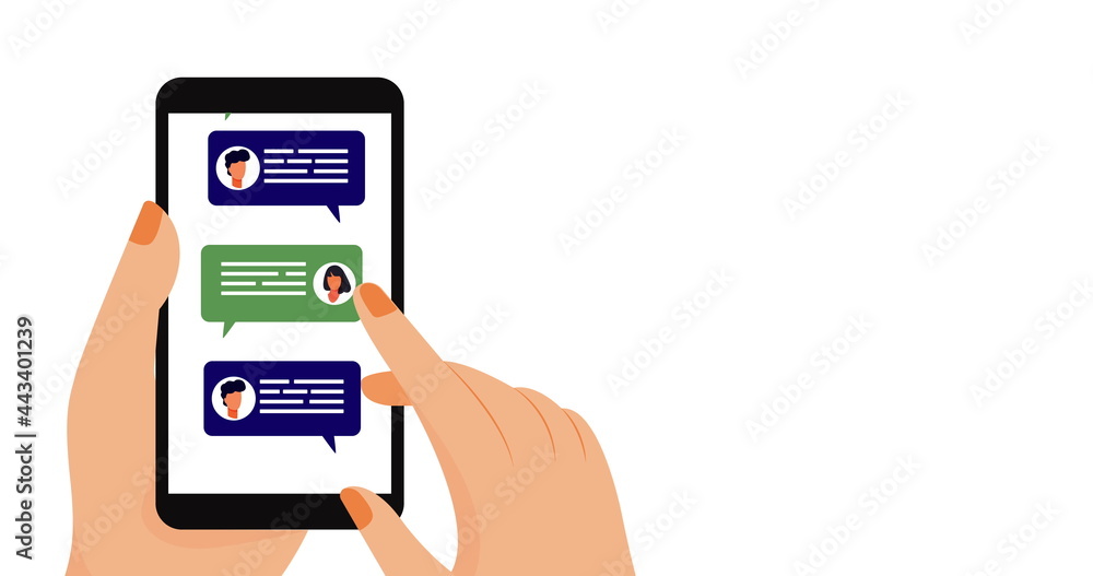 Image of person using smartphone social networking on white Image of person using smartphone social networking on white
