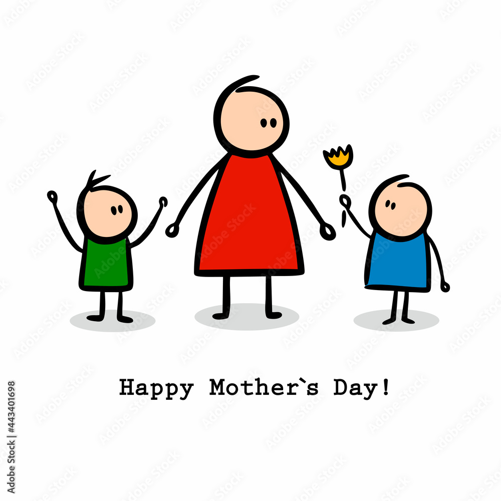 Print with cute doodle illustration for happy mothers day. Print with cute doodle illustration for happy mothers day.