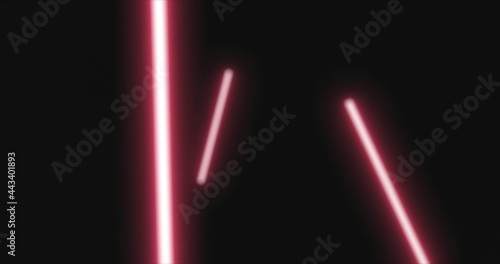 Pulsating red neon strip lights floating on a black background