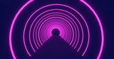 Moving through a tunnel of concetric pink neon arcs pulsating on a black background
