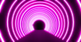 Moving through a tunnel of concetric bright pink neon arcs pulsating on a black background