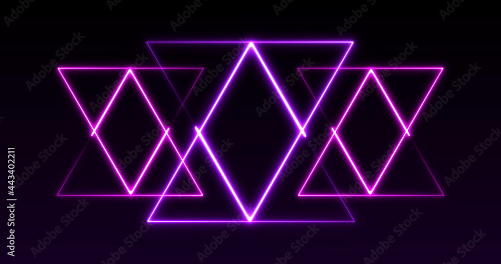 Image of pink to purple formation of triangles glowing on seamless loop Image of pink to purple formation of triangles glowing on seamless loop