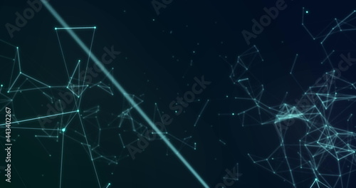 Glowing network of connections moving against black background
