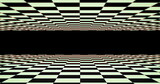 Image of checkerboard pattern moving in hypnotic motion against black background