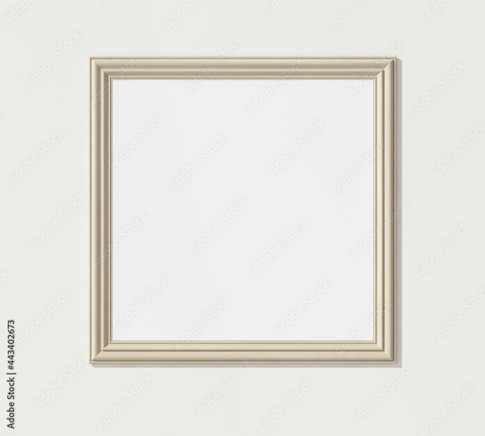 Wooden frame on white wall. 3D render square wooden frame mock up. Empty interior. 3D illustration. 3D design interior. Template for business. Wooden frame on white wall. 3D render square wooden frame mock up. Empty interior. 3D illustration. 3D design interior. Template for business.