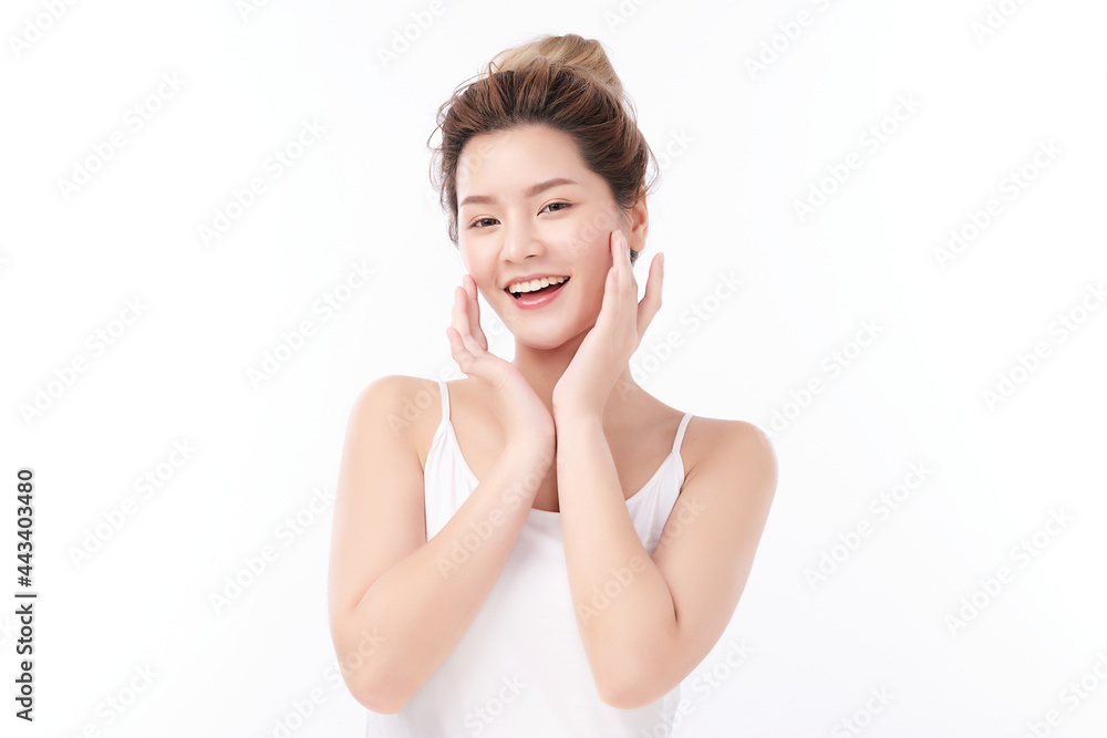 Beautiful young asian woman with clean fresh skin on white background, Face care, Facial treatment, Cosmetology, beauty and spa, Asian women portrait. Beautiful young asian woman with clean fresh skin on white background, Face care, Facial treatment, Cosmetology, beauty and spa, Asian women portrait.