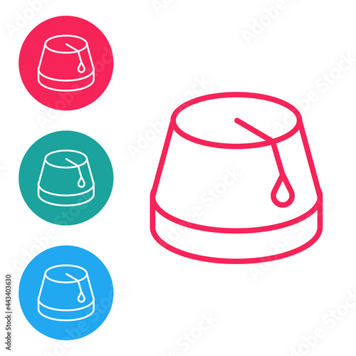 Red line Turkish hat icon isolated on white background. Set icons in circle buttons. Vector