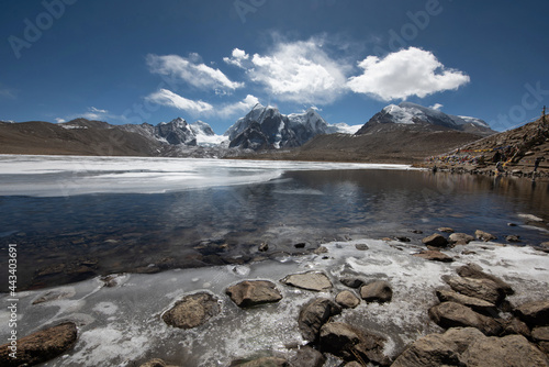 Frozen Gurudongmar Lake start of Teesta River. Located at 17,100 ft (5,210 m) above sea level, it is one of the highest lakes in the world. Sikkim , India