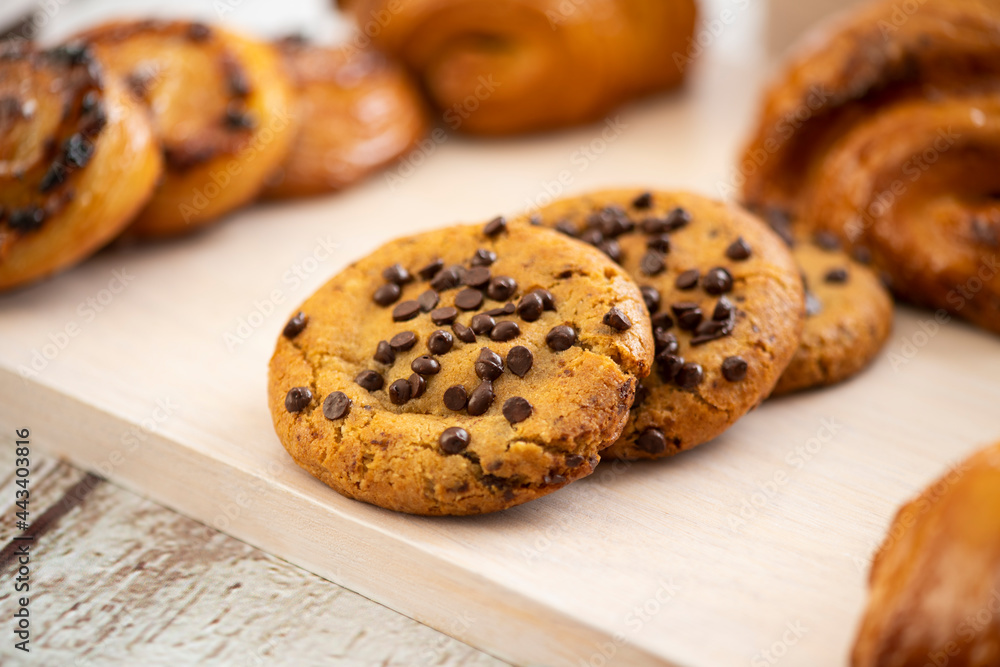 tasty chocolate cookies on gray table tasty chocolate cookies on gray table