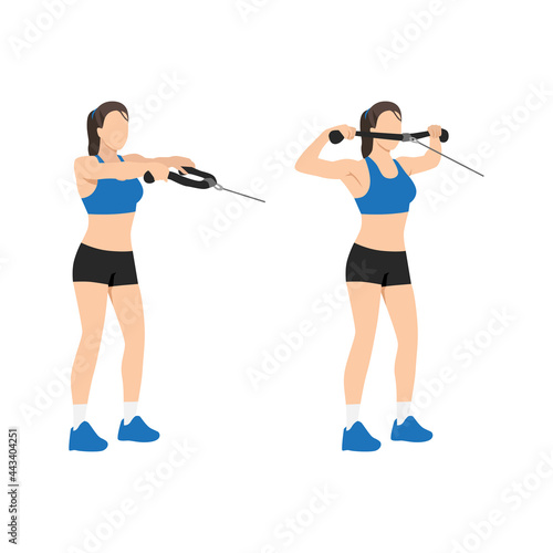 Woman doing Face pull. rear felt pull exercise. Flat vector illustration isolated on white background