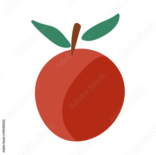 Vector cute apple with leaves. Autumn fruit icon. Funny flat style illustration isolated on white background. Garden or farm harvest clipart