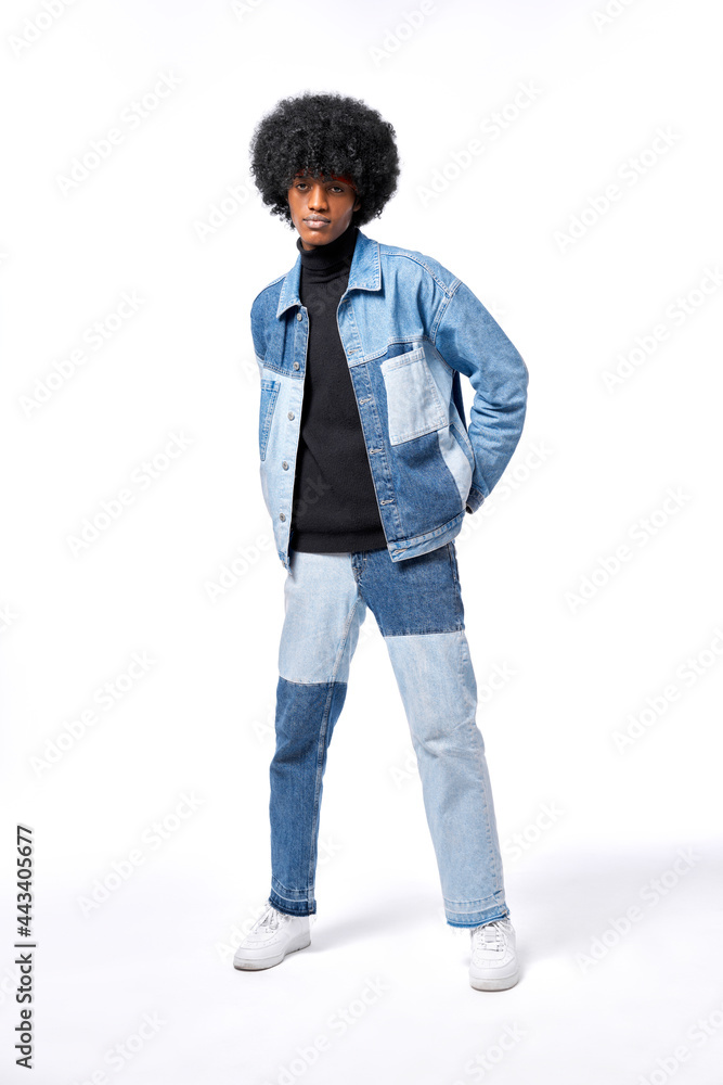 Fototapeta premium Young african man wear fashionable clothes isolated on white background