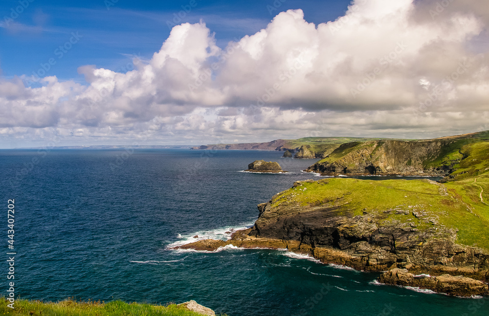 View of the rugged cliffs of the North Cornish Coastline from Tintagel Castle