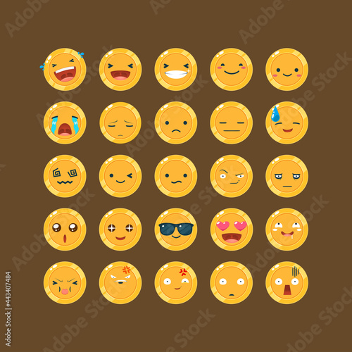 emoticon set of the Golden Coin. Vector Illustration