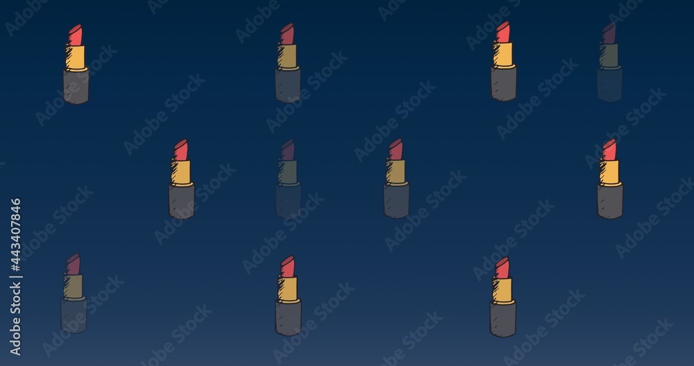 Composition of lipsticks repeated on blue background Composition of lipsticks repeated on blue background