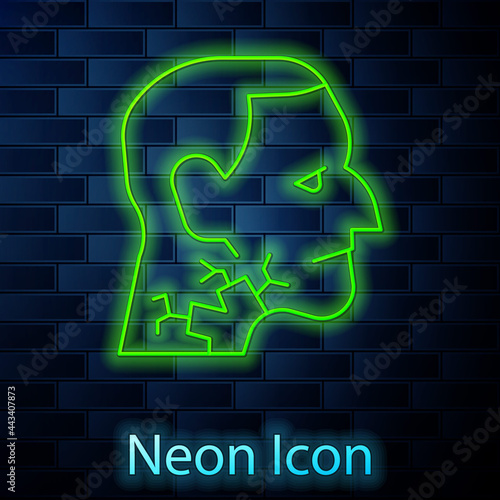 Glowing neon line Throat cancer icon isolated on brick wall background. Laryngeal cancer. Vector