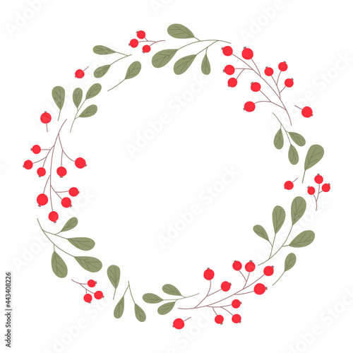 Elegant round frame with cranberries. Perfect for wedding invitations, postcards, decor, girl celebrations and more.